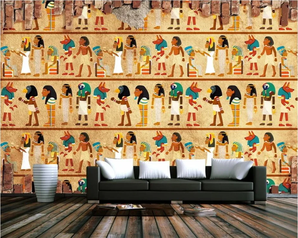 

beibehang Custom wallpaper HD Egypt relief mural mythical character personality restaurant nostalgic retro background wall
