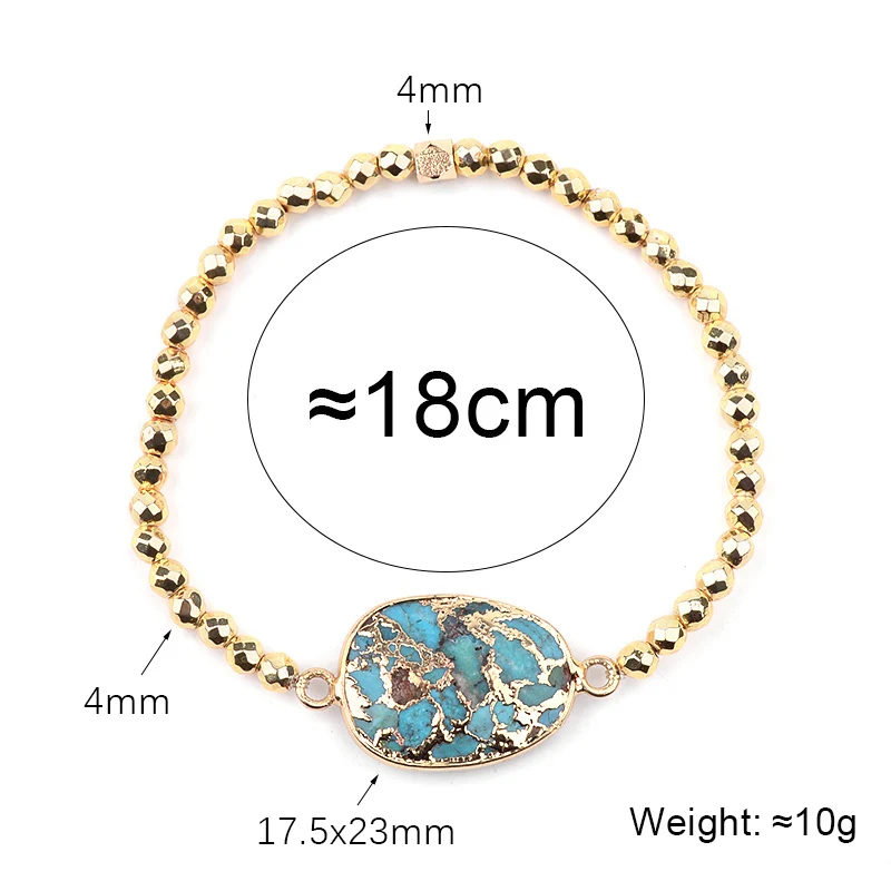

BOJIU Natural Stone Charm Bracelet For Women Fashion Gold Plating Copper Beads Teal Blue Turq. Bracelet Hot Femme Jewelry BC269
