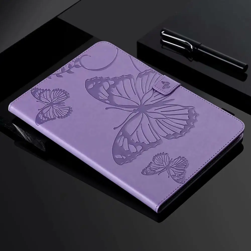 Для iPad 5/6 Air 2 TPU кожаный чехол с бабочкой для Apple, iPad 9,7 A1822 A1893 Funda чехол с подставкой+ ручка - Цвет: Фиолетовый