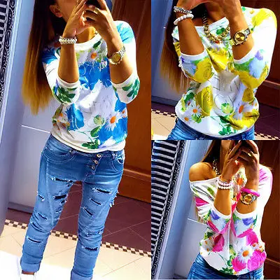 Новинка 2020 женская футболка с длинным рукавом и цветочным принтом повседневные
