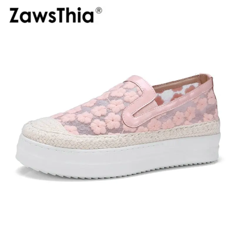 ZawsThia/стелька из свиной кожи на плоской подошве натуральной сетчатой ткани