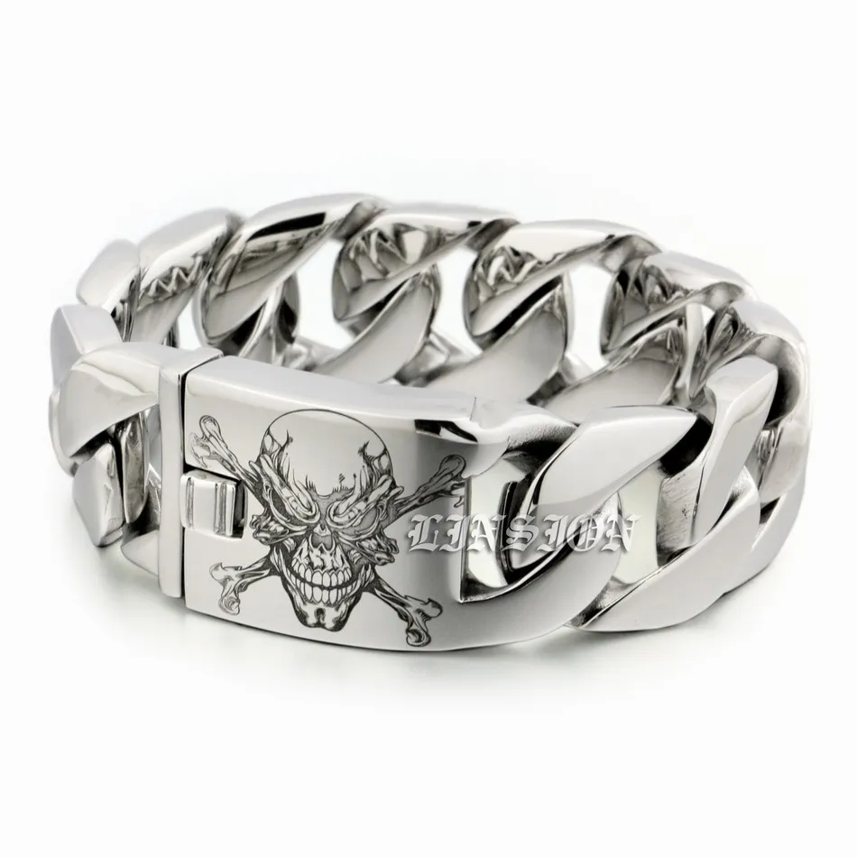 LINSION огромный тяжелый мужской Байкерский браслет из нержавеющей стали 316L в виде