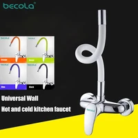 langyo hot and cold wall faucet kitchen sink mixer double hole faucet universal rotation copper faucet basin wash hand basin tap