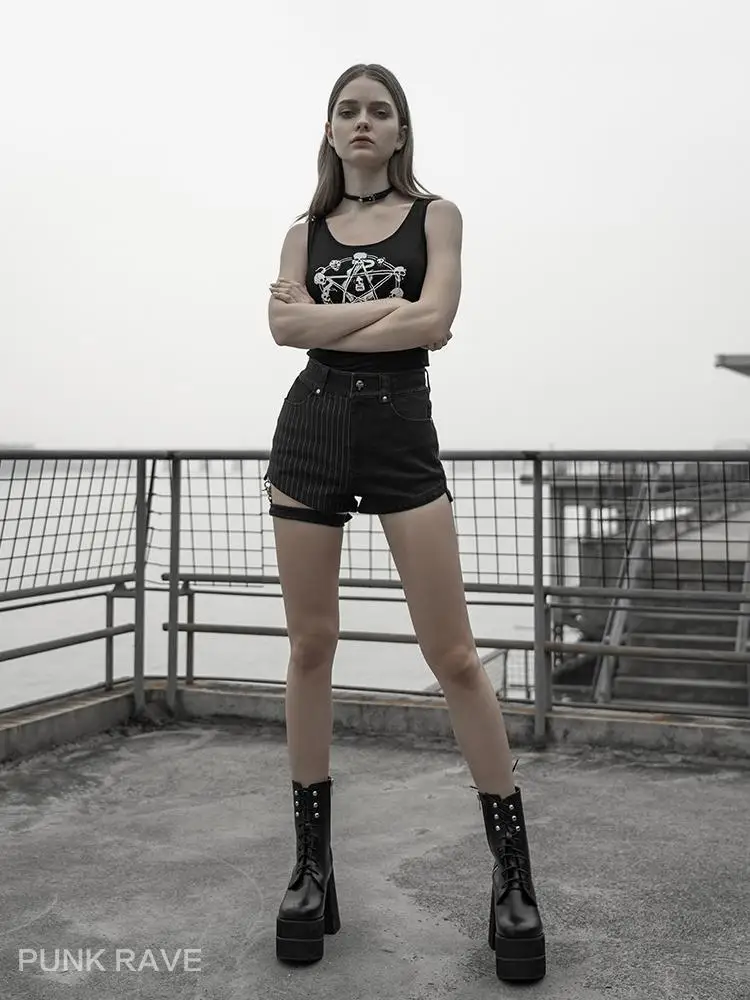 Женские джинсовые шорты готические со съемной подвязкой в стиле панк|Женские