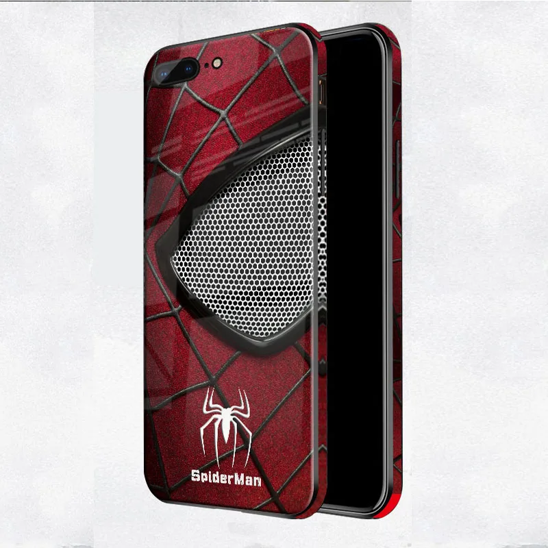 Spiderman Чудо-яд Железный человек стеклянный чехол для iphone 11 11Pro Max X XS MAX XR Супермен Бэтмен цветной край задняя крышка для iphone 6 7 8 Plus - Цвет: Spiderman