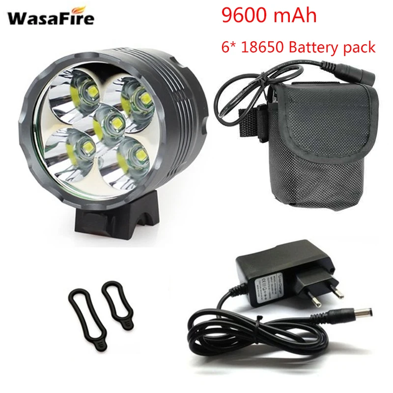 Светодиодный велосипедный передний светильник WasaFire, 5* XM-L-T6, фонарь, головной светильник, 7000 люмен, фара для велосипеда, 8,4 в, 9600 мА/ч, 18650 батарея, светильник для бега s