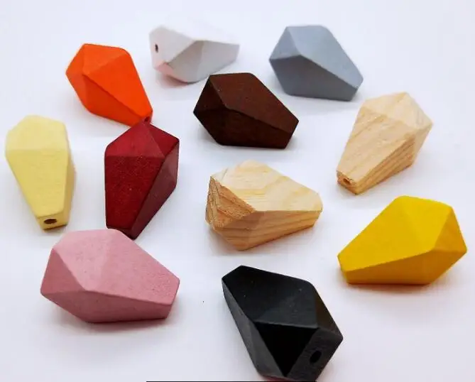 mix 50 шт./лот цветная печать 30 мм геометрические 3D многоугольные деревянные бусы в виде diy ювелирных изделий серьги/браслет/одежда Кулон Аксессуар - Цвет: mix