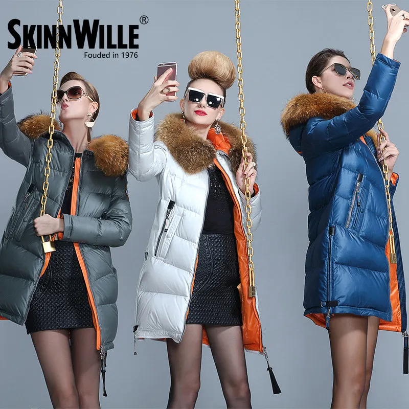 Skinnwille Новинка женское пальто зимняя куртка женщины Зимняя курткаьто Модель пженщин Зимняя палуховика пуховика длинная куртки Зимние куртки женские