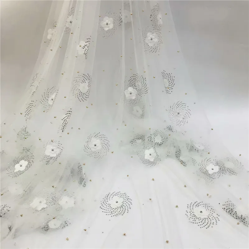 Нигерийская кружевная ткань 2019 Высококачественная 3d для свадьбы синие