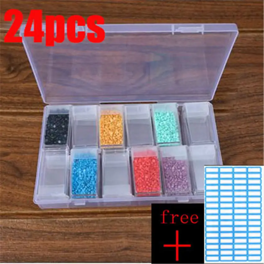 24pcs Высококачественный Контейнер для инструментов для алмазной вышивки, аксессуары для хранения мозаики, удобный ящик с бесплатной наклейкой - Цвет: 24pcs