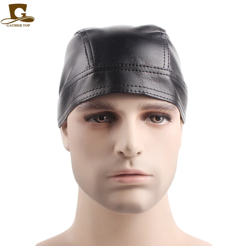 Мужская и Женская Черная Кожаная Шапка-бини с черепом |