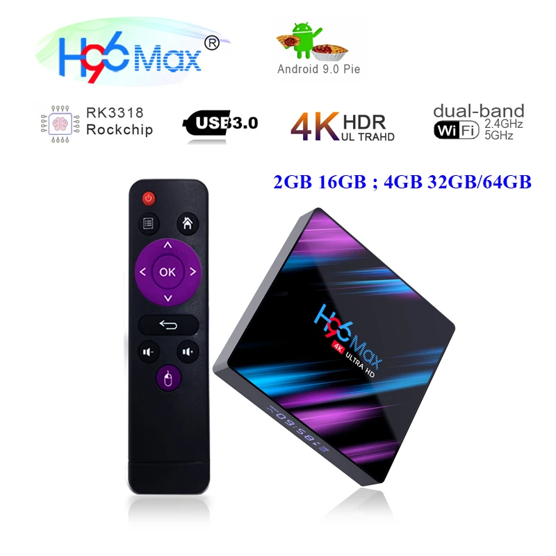 

Приставка Смарт-ТВ H96 Max RK3318, 4K, Android 10, 4 ядра, 64 бит