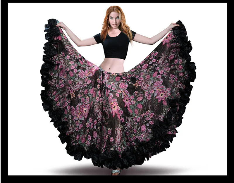 Испанский Bellydancing юбка для фламенко юбки из шифона 720 ° большой gypsy Качели Танец живота юбки цыганка Костюм Племенной 25 ярдов юбка