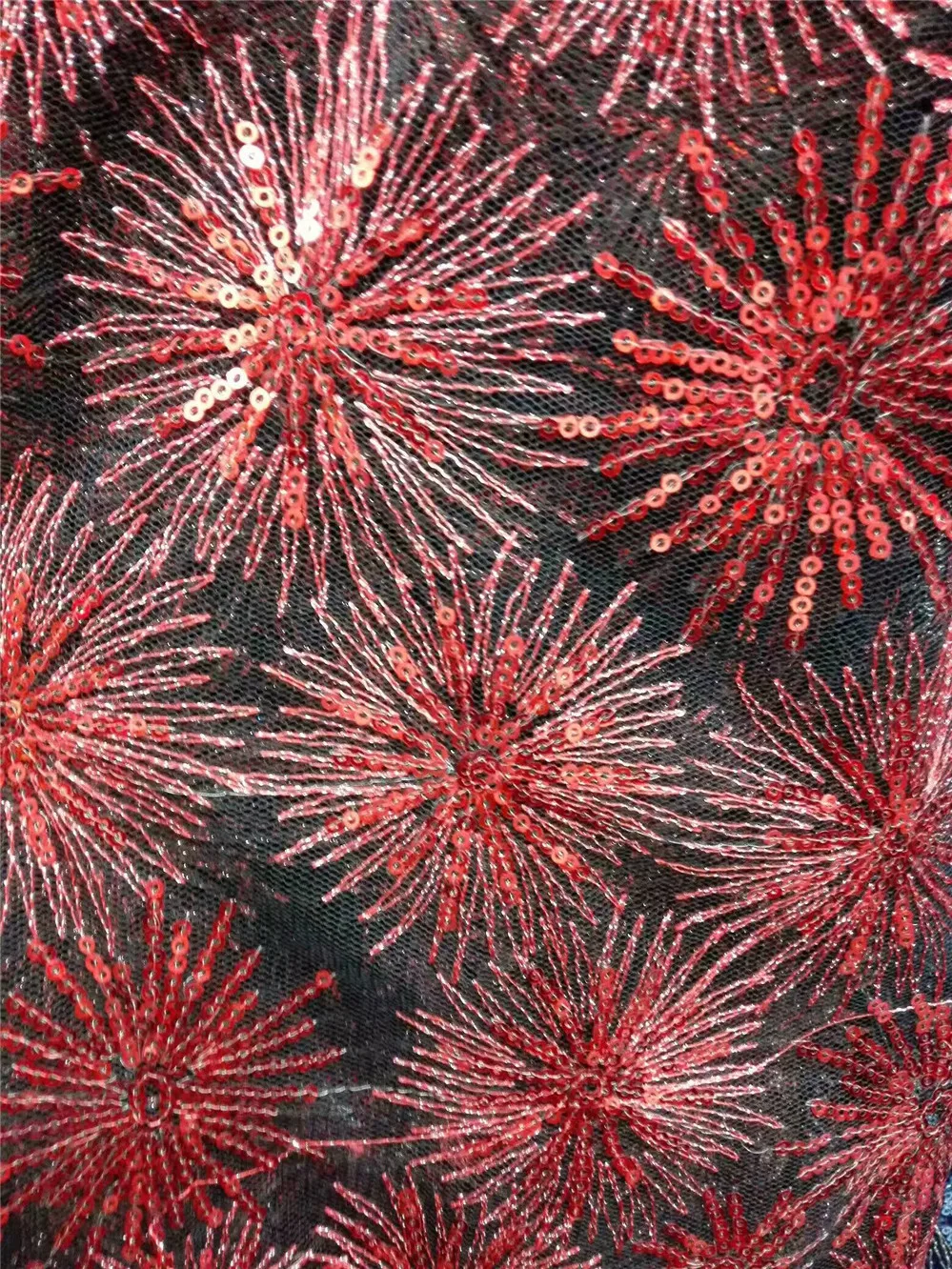 Красные и черные тюлевые кружева с блестками для свадебного платья французская