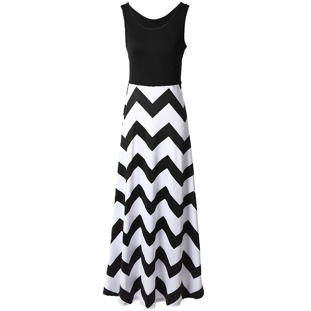 Женское платье с круглым вырезом SAGACE длинное в полоску богемном стиле лето 2019 |