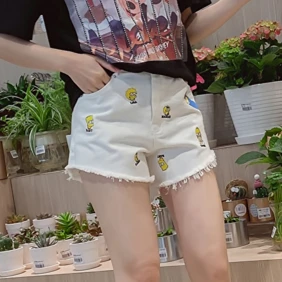 Потертые джинсовые шорты для мамы, Женские винтажные шорты с высокой талией, с бантом и вышивкой, Промытые Шорты для мамы, большие размеры