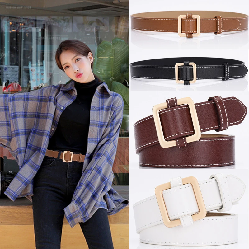 Ремень с квадратной пряжкой Женский Модный повседневный пояс из искусственной