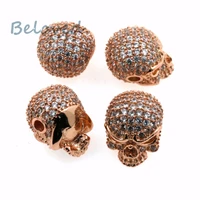 micro paved zirconia head skull metal charms beads clear cubic cz skeleton mens paracord bracelet making spacer beads bg18208