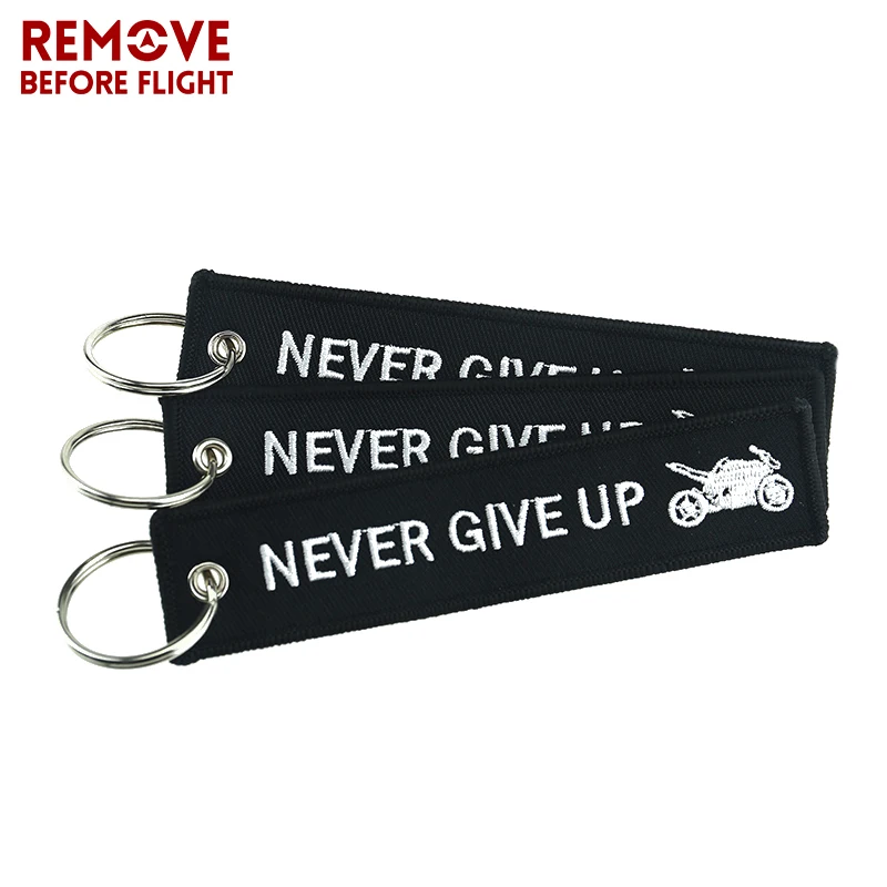 3PCS Cool Black Keychain NEVER GIVE UP Embroidery Key Chain Bag Pendant Safety Tags Label for Car Motorcycle Ring Gift | Автомобили и