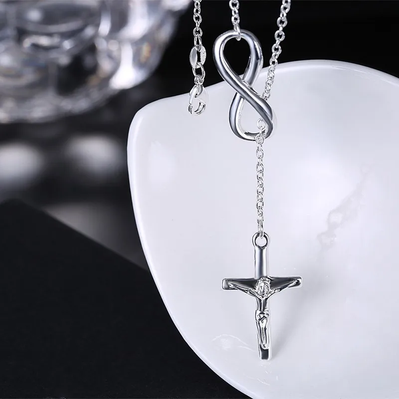New Stylish Silver Cross Pendant Infinity Symbol Long Link Chain Fashion Necklace Women Popular Jewelry | Украшения и аксессуары