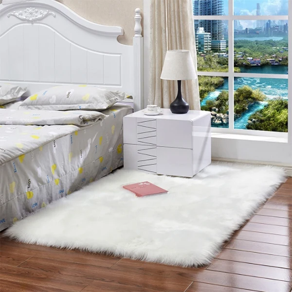 White Fluffy Soft Artificial Wool Carpet Fur Area Rugs White Shaggy Rectangle/Square /Area Rugs Warm Seat Pad Home Decor - Color: White
