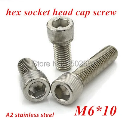 

100pcs DIN912 M6*10 Hexagon Socket Hex Head Screw A2 Stainless Steel 304 m6x10 Allen Cylinder screws Machine screw