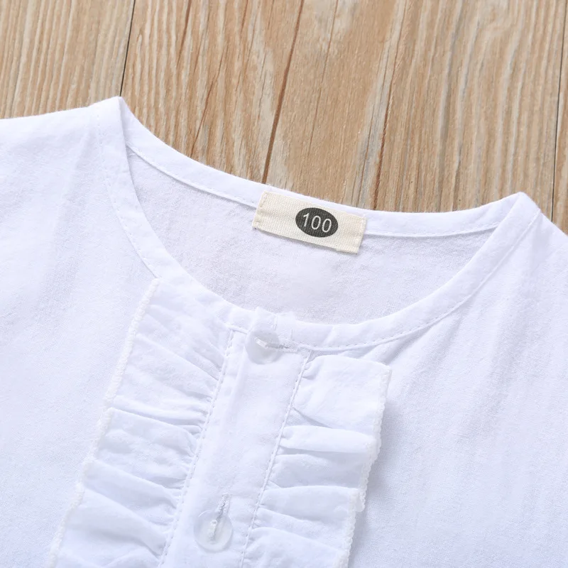 Комплект одежды для маленьких девочек 2 шт. модный топ с коротким рукавом и рюшами