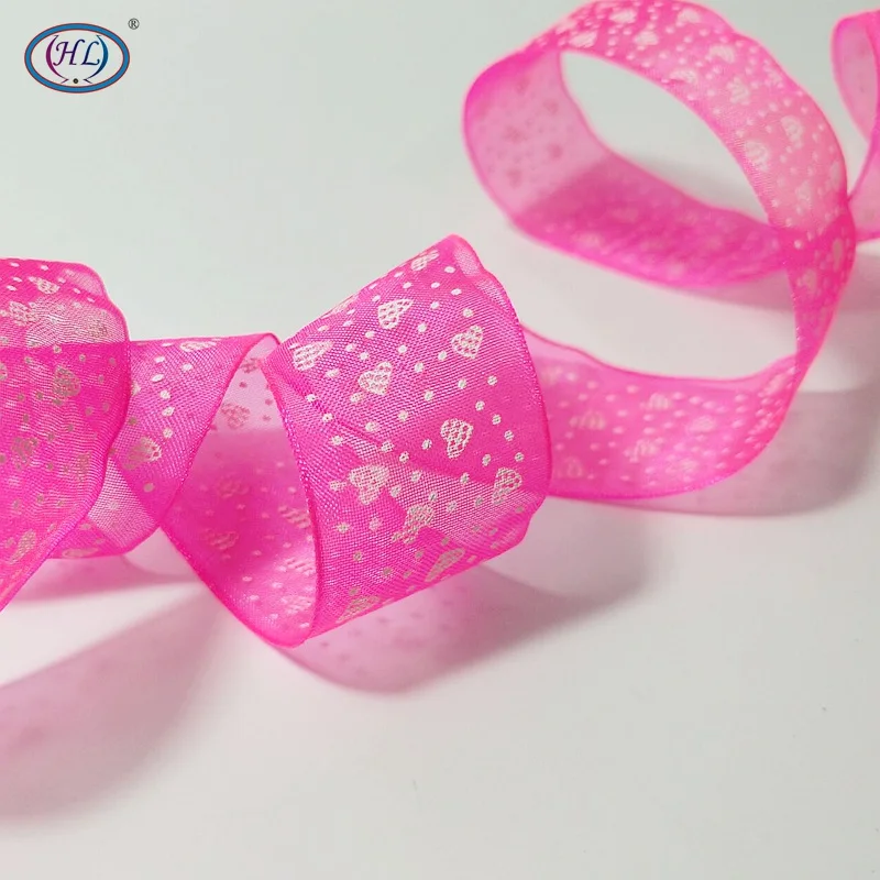 

HL 1" Printed Heart 10 Yards Organza Ribbon Weaving Wedding Chritmas Decorations DIY Crafts Gift Box Wrap A037