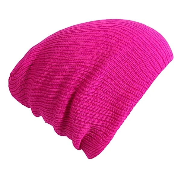 hot pink Шапка бини для осени зимы мужские и женские шапки бини одноцветные теплые чулки шапка для дам полосатая вязаная шапка - Цвет: hot pink