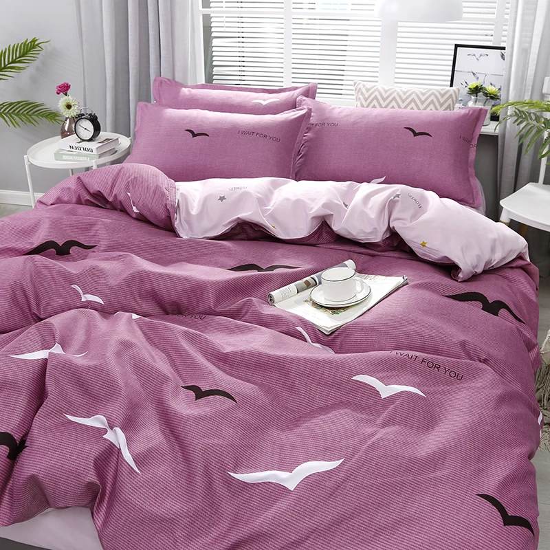 4 шт./компл. фиолетового цвета с принтом чайки высокое качество Постельное белье