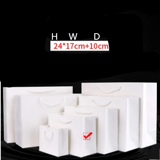 24x17x10cm 50X опциональный изготовленный на заказ логотип напечатанный толстый шершавый белый бумажный пакет 250 граммов картонные бумажные хозяйственные сумки с веревкой - Цвет: 24x17x10cm