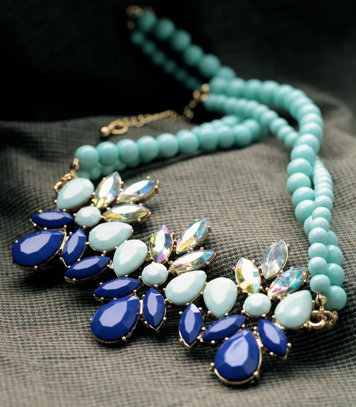 Модный Ювелирный светильник ожерелье с голубыми бусинами цветочный Шарм
