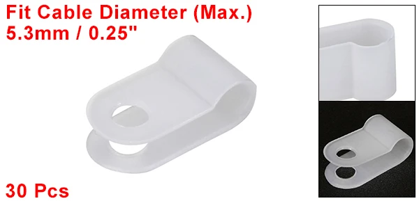Cable Dia 5.3 White Uxcell 3,1/5,3/7,9/10,4/15,8/19,4 мм нейлон в виде буквы «R» Тип Белый/Черный хомут для кабеля Органайзер жгутовые клипсы с проводом Управление 30 шт - Цвет: Cable Dia 5.3 White