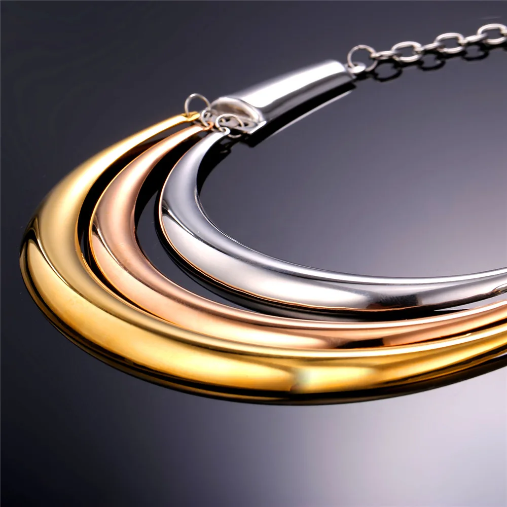 U7 Новый 3 Слой Колье Ожерелье Цвета Нержавеющей Стали Гипербола Коренастый