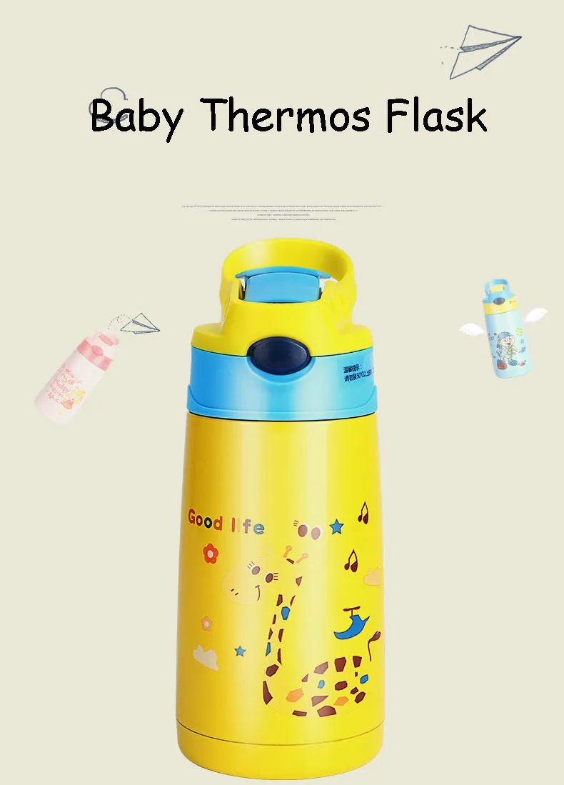 Bpa-free 400 мл нержавеющая сталь портативный детский мультфильм термос бутылки для воды в соломе молоко термосы Детские Термосы чашки
