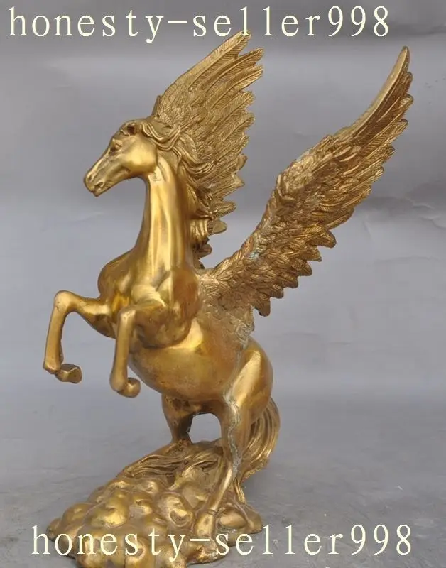 Chinese FengShui brass Wealth Fly Wings Horse steed Success Lucky Statue |