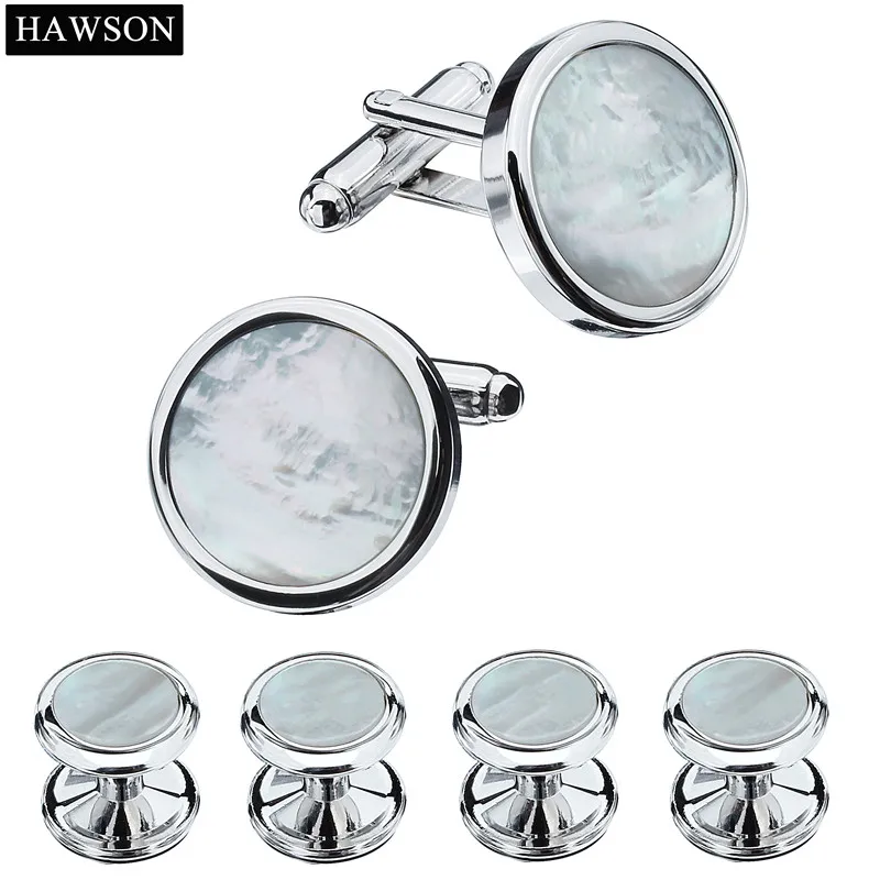 Круглые запонки HAWSON брендовые ювелирные изделия с перламутровым камнем мужские