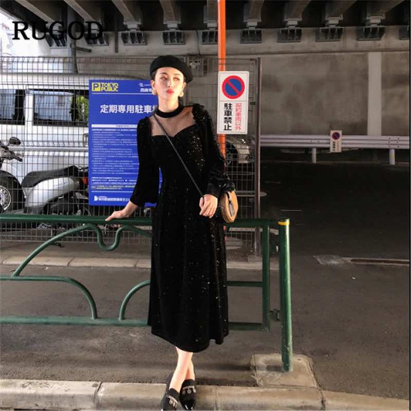 RUGOD/винтажное весеннее длинное платье для женщин элегантный вокруг шеи Сетчатое