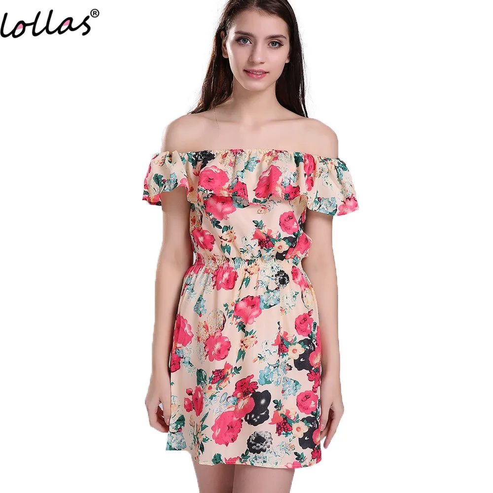 lollas Summer Women Printed Floral Dresses Casual Chiffon Above knee mini Dress Sleeveless Female's | Женская одежда