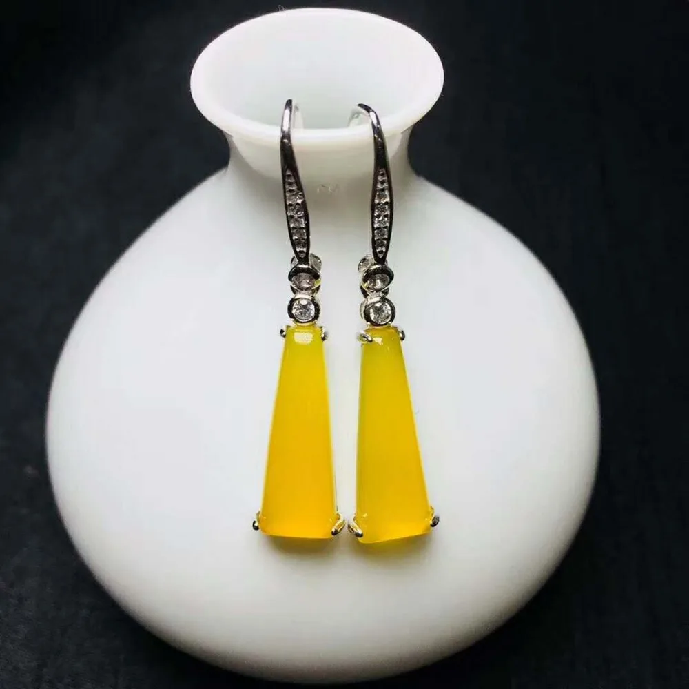 C34#925 silver inlaid natural chalcedony earrings clean and bright | Украшения и аксессуары