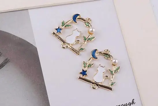 blue Корень 10 шт./упак. Кот в е Звездный хит! кружевной лист эмаль прелести разъем подходит Цепочки и ожерелья DIY браслет ювелирные изделия, Модные украшения Аксессуары - Окраска металла: blue