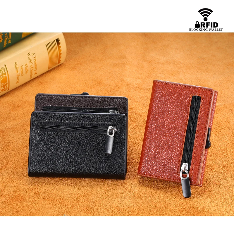 

ZOVYVOL RFID Wallet Antitheft Scanning Leather Wallet Hasp Leisure Men's Slim Leather Mini Wallet Case Credit Card Trifold Purse