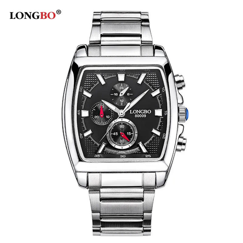 hot longbo top brand quartz military sports square clock men full stainless steel strap casual business wrist watches free global shipping