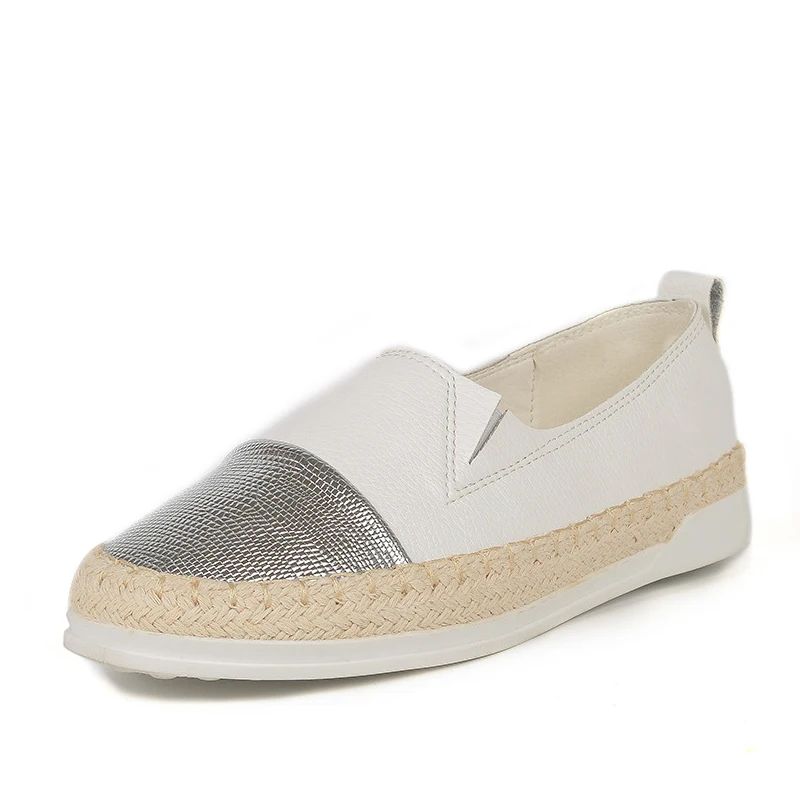 White MCCKLE/женские весенние эспадрильи размера плюс на плоской подошве; женские лоферы из расшитой блестками ткани с соломенным шитьем для девочек; удобная обувь без застежки - Цвет: White