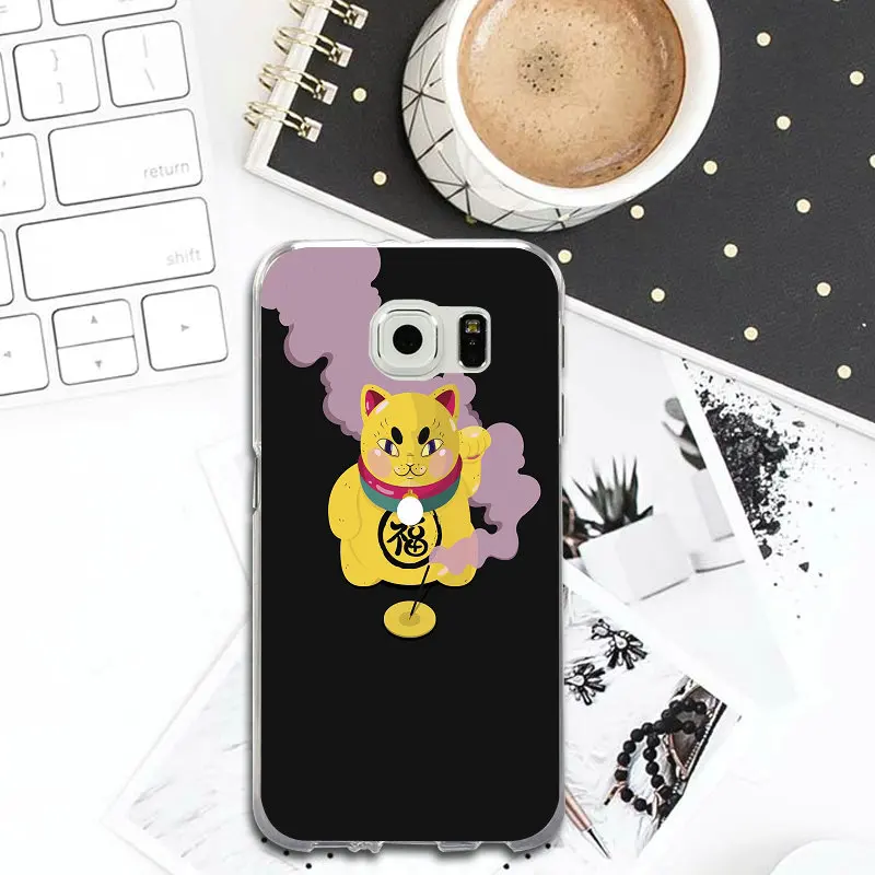 Милый мультфильм Fortune Cat Удачи для Samsung Galaxy S2 S4 S5 S6 S7 S8 S9 Edge Plus Примечание 2 3 4 5 8