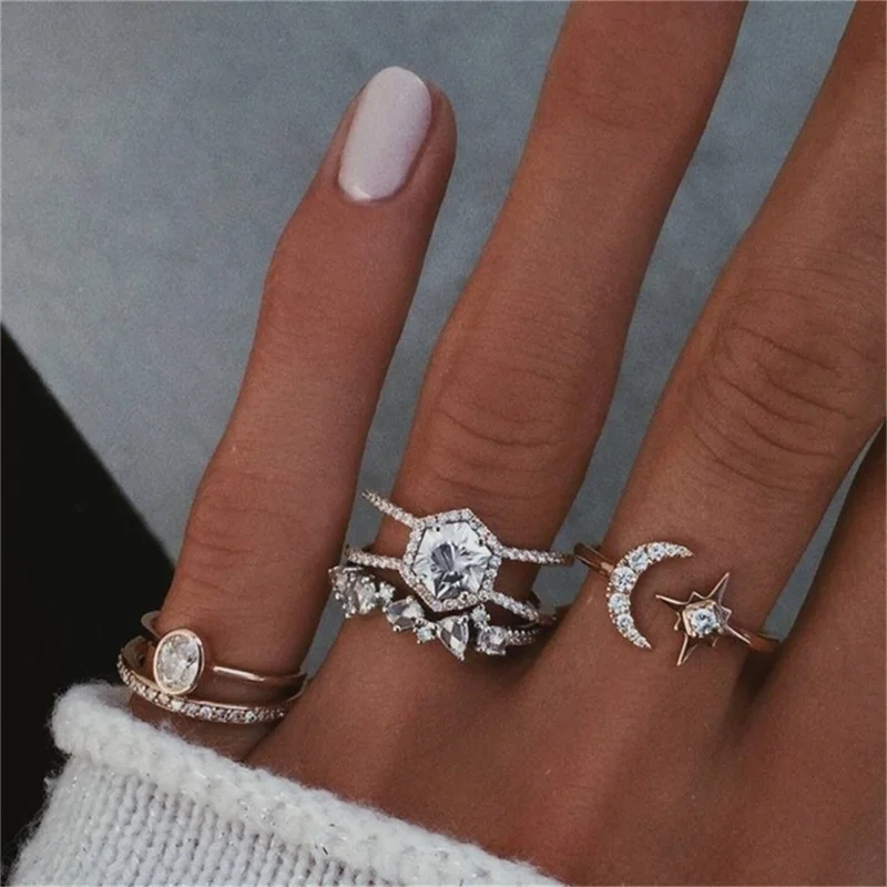IFMIA Fashion Multi-Piece Women Finger Ring Set 2019 New Crystal Water Drop Bohemia Charm Sets for Party Jewelry Gift | Украшения и