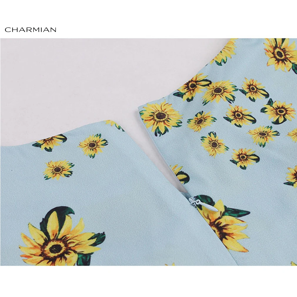 Женское ретро-платье с принтом подсолнуха Charmian свободное платье средней длины