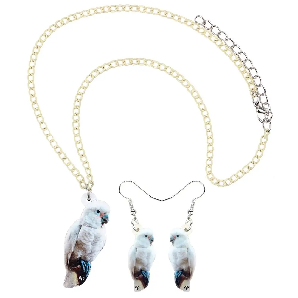 WEVENI Acrylic Jewelry Sets Foolish White Parrot Necklace Earrings Unique Fashion Pendant For Women Girls Charm Gift Decoration | Украшения