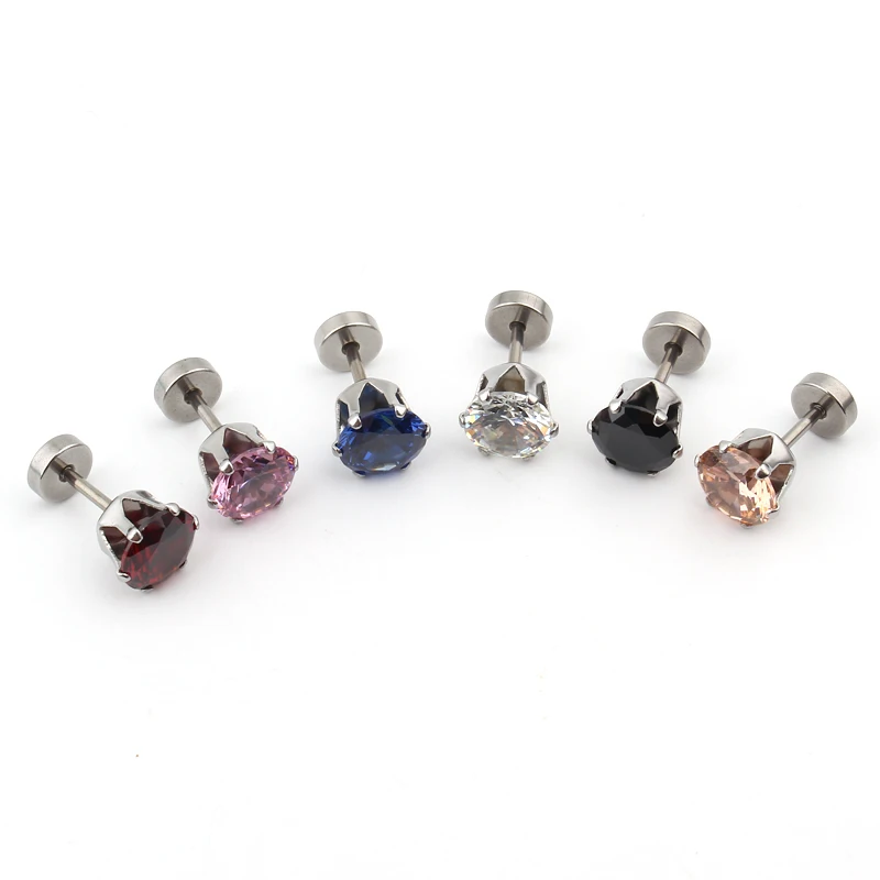 Круглые серьги пусеты с цирконием 1 шт.|gothic stud earrings|stud earringsstud earrings men |