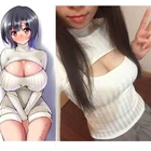Сексуальный женский косплей Virgin Killer открытый на груди свитер полый боди Harajuku женские вязаные свитера с воротником под горло F50